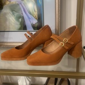 Suede Maryjane Block Platform Heels